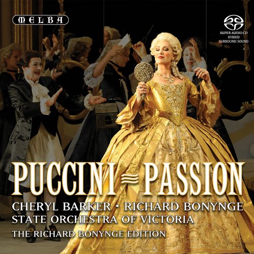 "CD cover featuring a woman in a gold ballgown holding a mirror, with opera singers behind."