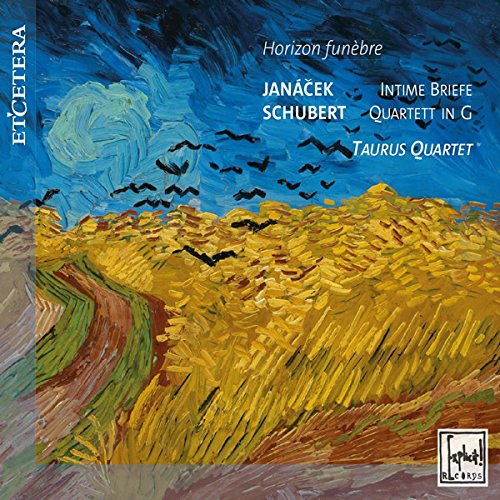 "CD cover featuring a wheat field painting with blue sky and black birds."