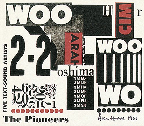 "Album cover with abstract typography and black, white, and red design elements."