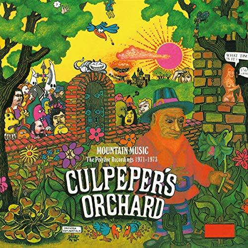 "Album cover art for Culpeper's Orchard, featuring a whimsical, colorful illustration of a man."