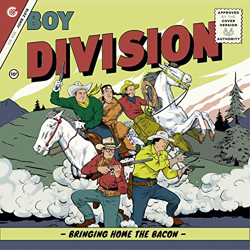 Vinyl record cover with cartoon cowboys on horseback, fighting men on foot below.