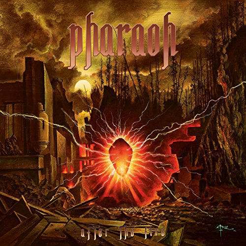 Album cover art: apocalyptic scene with glowing red object and lightning, titled "pharaoh".