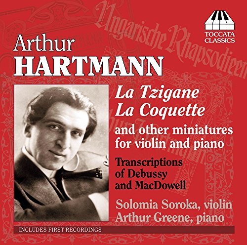 Red CD cover with a black-and-white portrait and white text describing the music content.