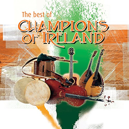 "CD cover with Irish instruments and flag colors, titled 'Champions of Ireland'."