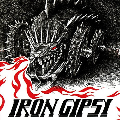 "CD cover art featuring a spiked, armored vehicle with red flames and bold text."