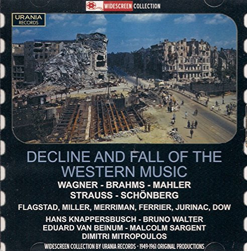 "CD cover with war-damaged cityscape and list of composers and conductors."