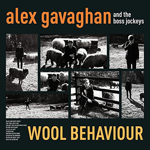 "Black vinyl album cover with black-and-white photos of man herding sheep."