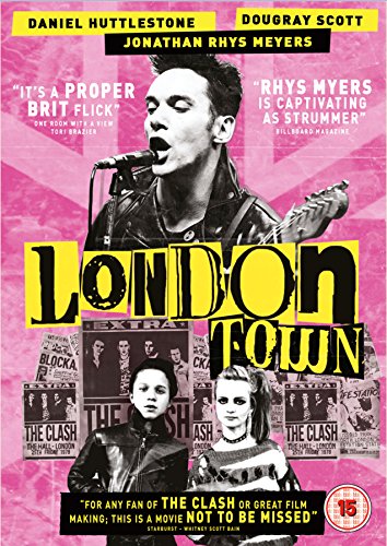 "Pink DVD cover with 'London Town' title, images of musicians, and reviews."