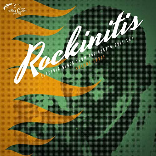 A vinyl album cover with a green-toned portrait and orange flames, titled "Rockinitis".