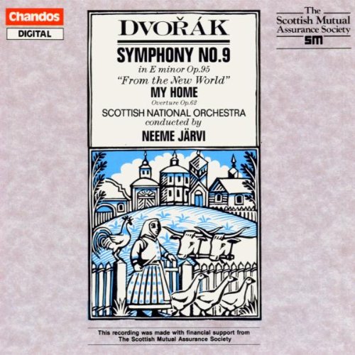 CD cover for Dvorak's Symphony No. 9, featuring a black and white illustration.