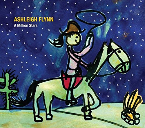 "Album cover art: cartoon girl on horseback, lassoing stars, against a starry night sky."