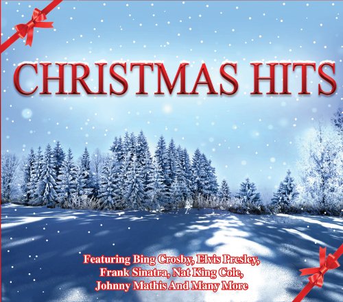 "CD cover with snowy landscape, red bows, and 'CHRISTMAS HITS' in red text."