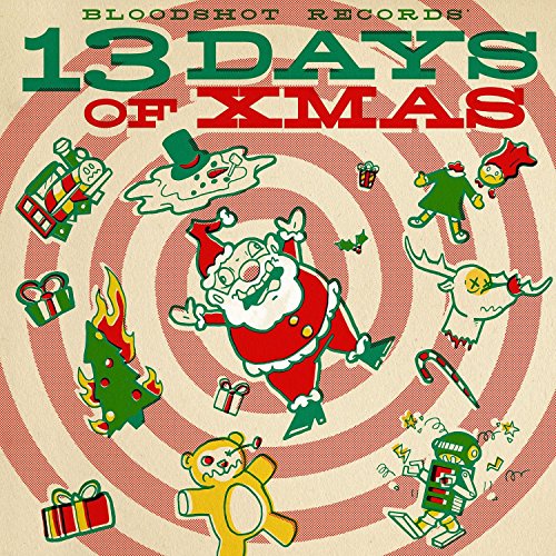 Vinyl record cover with cartoon Santa and festive illustrations on a spiral background.