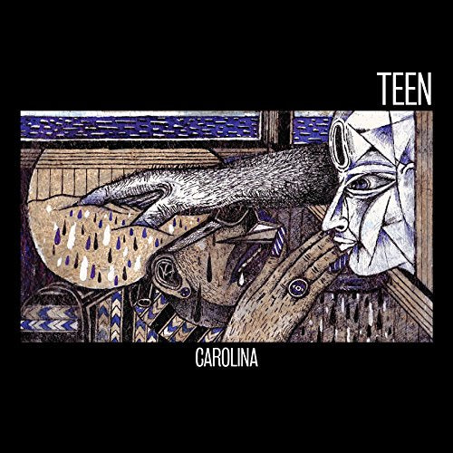 The image depicts an abstract drawing with the words "TEEN CAROLINA" on a black background.