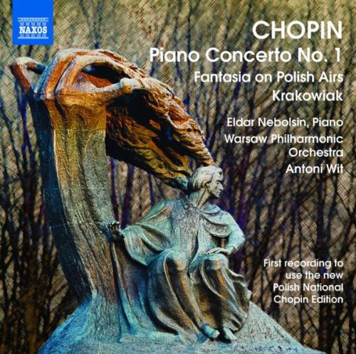 CD cover featuring a bronze statue of Chopin with a treble clef.