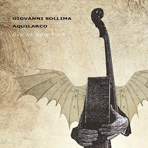 "CD cover with a hand holding a cello and winged design."