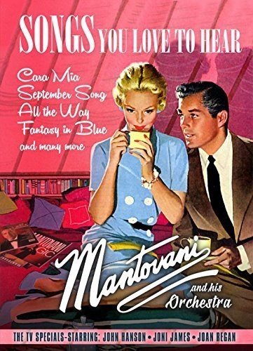 "Mantovani and his Orchestra" DVD cover featuring a 1950s-styled couple on a couch.