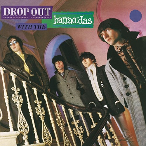 "Album cover: four men on a staircase, 'Drop Out With The Barracudas' text."