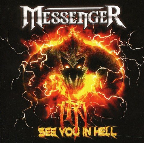 Album cover with a fiery demon face and glowing eyes on a black background.