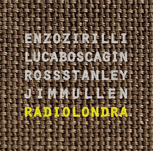 Brown textured background with white and yellow text displaying artist names and album title.