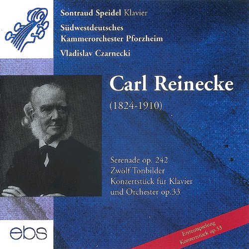 A CD cover featuring a black-and-white portrait of Carl Reinecke against a blue background.