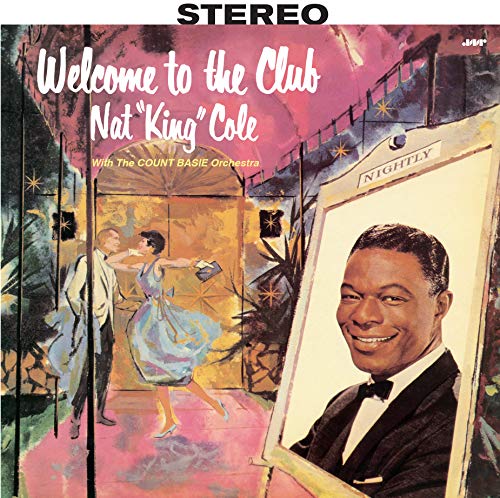 "Vinyl album cover featuring Nat King Cole portrait and dancing couple illustration."