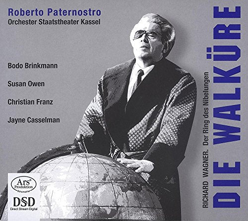 CD cover featuring a man with a globe, gray background, blue and black text.