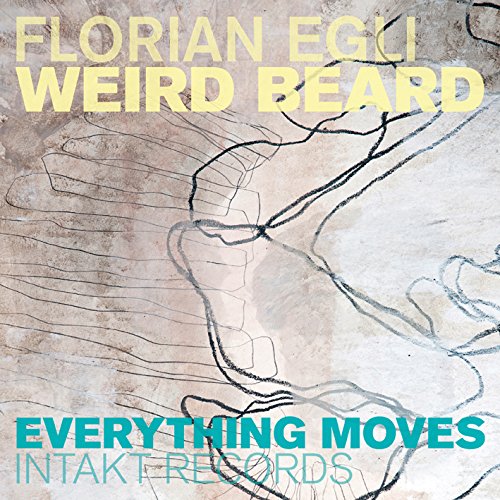 Album cover with abstract line drawing, yellow and teal text on beige background.