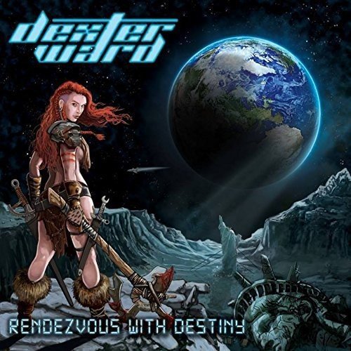 "Album cover art featuring a futuristic female warrior standing on a rocky surface."