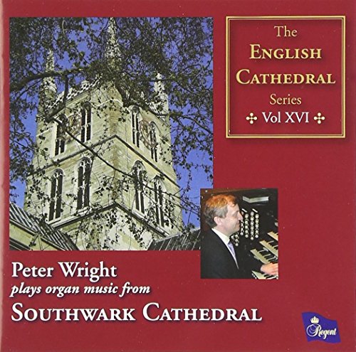 Red CD cover with cathedral image, organist photo, and gold text "The English Cathedral Series".