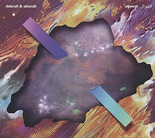 "Debruit & Alsarah - Aljawal" CD cover featuring abstract, colorful design with torn edges and rectangles.