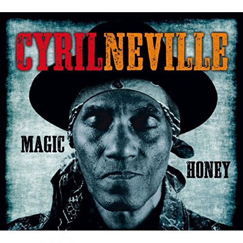 "Album cover featuring Cyril Neville's portrait, wearing a hat, with 'Magic Honey' text."