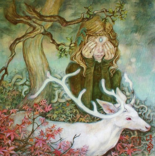 "Album cover art featuring a mystical woman and a white deer in a forest."