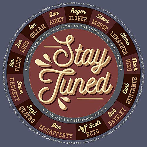 "CD cover with 'Stay Tuned' in gold script surrounded by a circle of names."