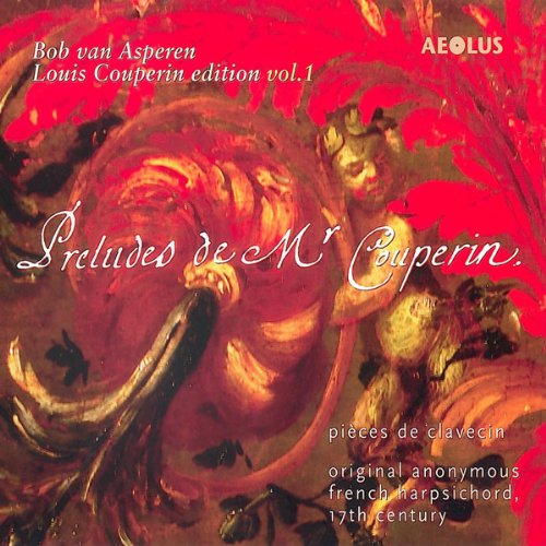 CD cover with red abstract painting and white text overlay, featuring "Preludes de Mr. Couperin".