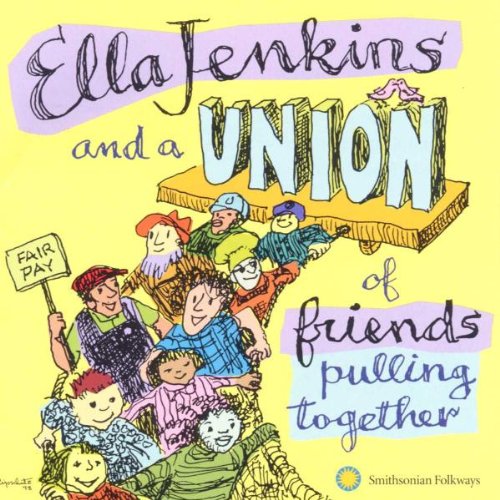 "Album cover featuring cartoon children and 'UNION' on a wooden platform, yellow background."