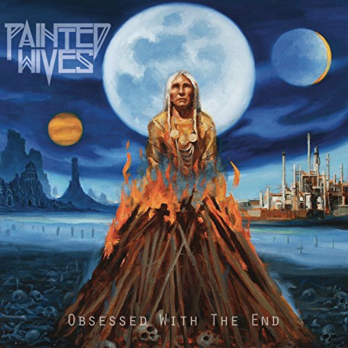 "Album cover art featuring a person on a burning pyre under a full moon."