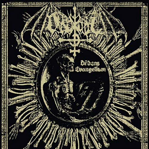 Black and gold album cover with skeleton and bones, featuring a central figure.