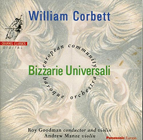 "CD cover with marbled background, featuring 'William Corbett' and 'Bizzarie Universali' in blue and green."