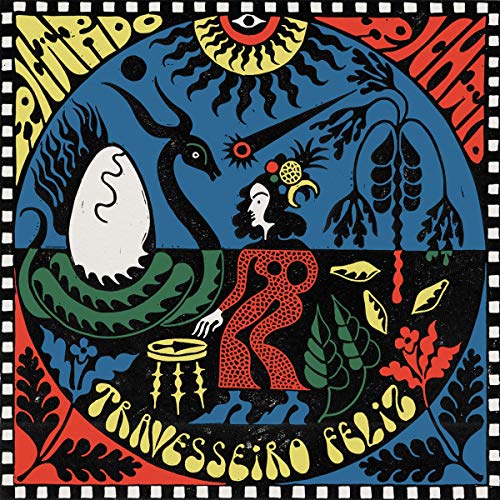 Vinyl record with colorful cover art featuring fantastical creatures and a woman.