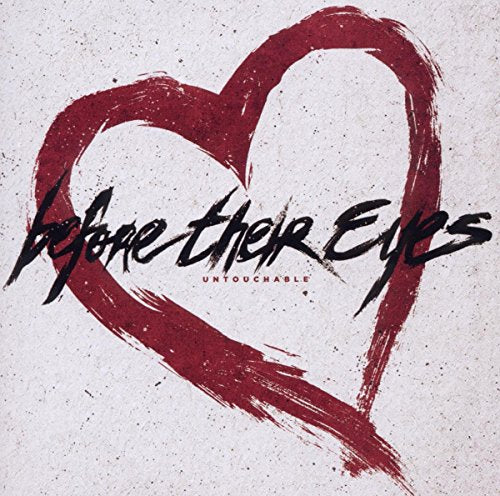"Album cover with red heart and black text 'Before Their Eyes' on a speckled background."
