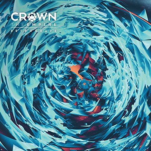 Album cover with abstract blue and red swirling design, titled "Crown the Empire - Retrograde".
