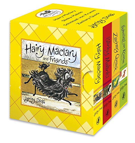 Yellow box set with four children's books, featuring a dog on the front cover.
