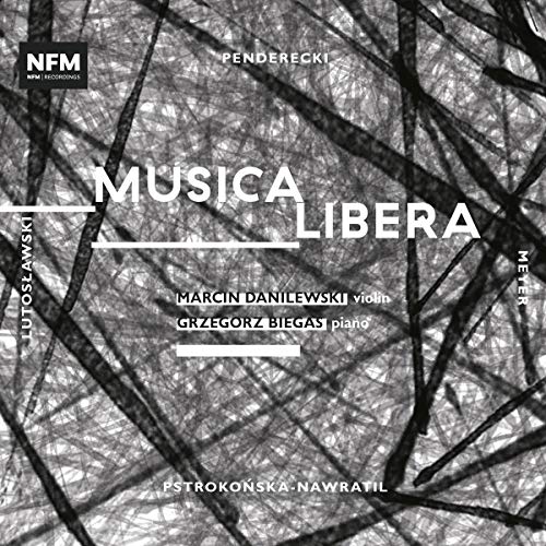 "CD cover with 'Musica Libera' title, abstract black lines on a grey background."
