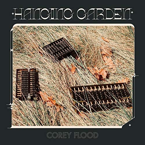 "Vinyl album cover with three keyboards in tall grass, surrounded by dry leaves."