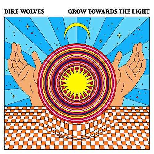 "Album cover with hands holding a colorful sun and checkered background."
