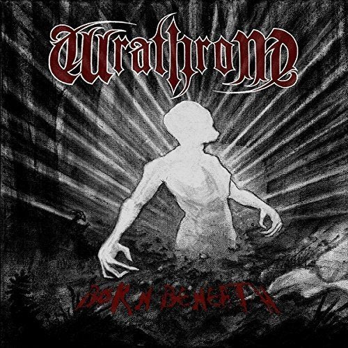 "Wrathrone album cover featuring a white figure emerging from dark, rocky terrain."
