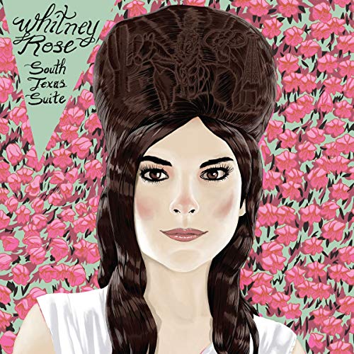 "Album cover art featuring a woman with long dark hair, surrounded by pink flowers."