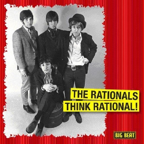 "CD cover featuring a black-and-white band photo with red background and yellow text."