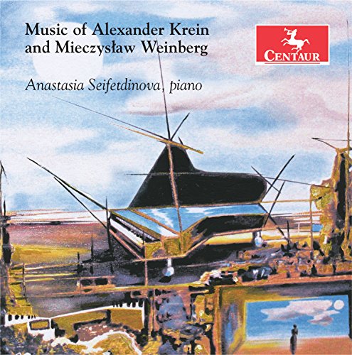 "CD cover featuring a surreal painting of a grand piano on a rooftop."